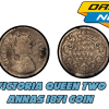 Victoria Queen Two Annas India 1871 Sterling Silver Coin
